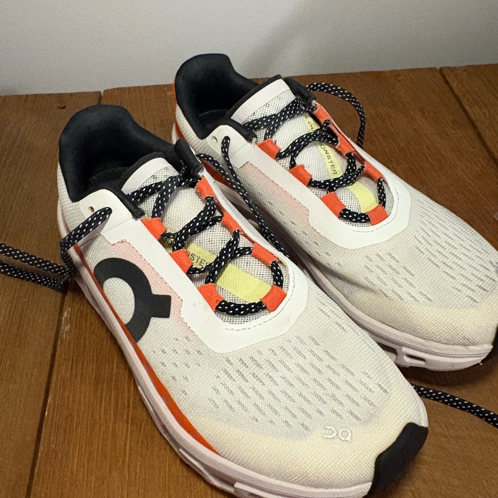 Womens On Cloud Cloudmonster Running White and Orange Running Shoes 6.5